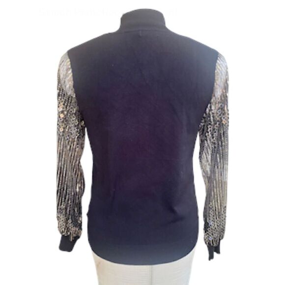 Tahari Sheer Sequin Sleeve Mock Neck Top Sz L Holidays, New Years Eve - Picture 3 of 10